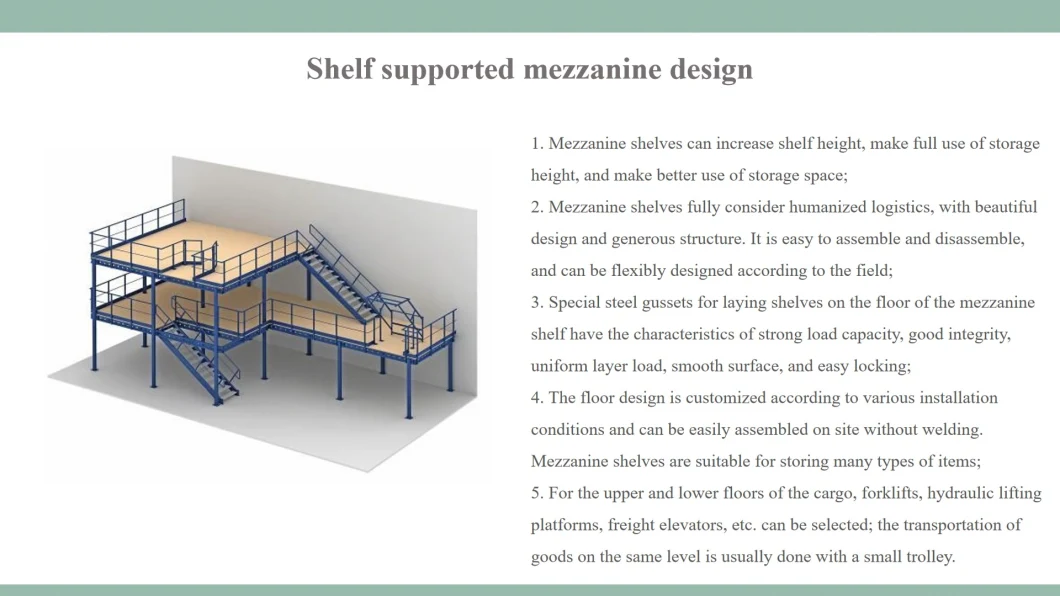 Jise Newest Metal Structure Mezzanine with Pallet Rack for Storage Industrial Goods.