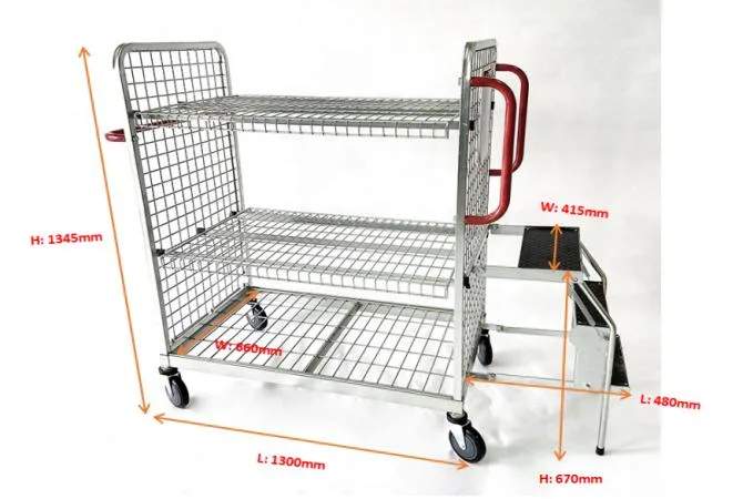 Moveable Warehouse Order Picking Trolley Logistic Step Ladder Cart