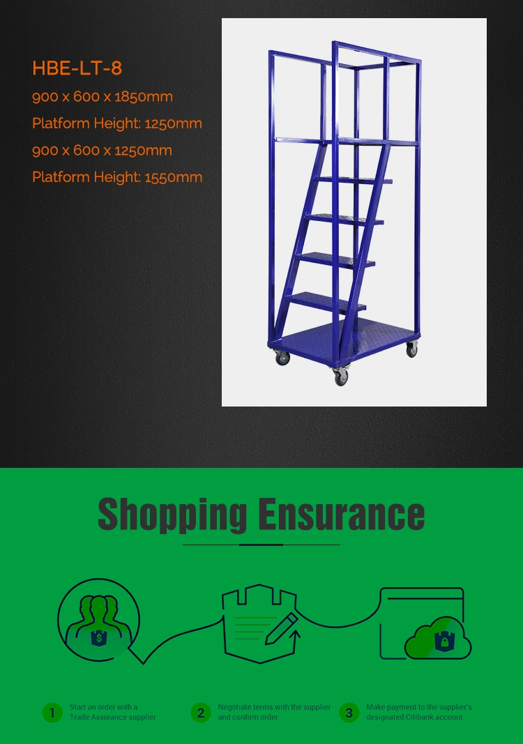 Warehouse Step Four Wheel Metal Flat Ladder Cart