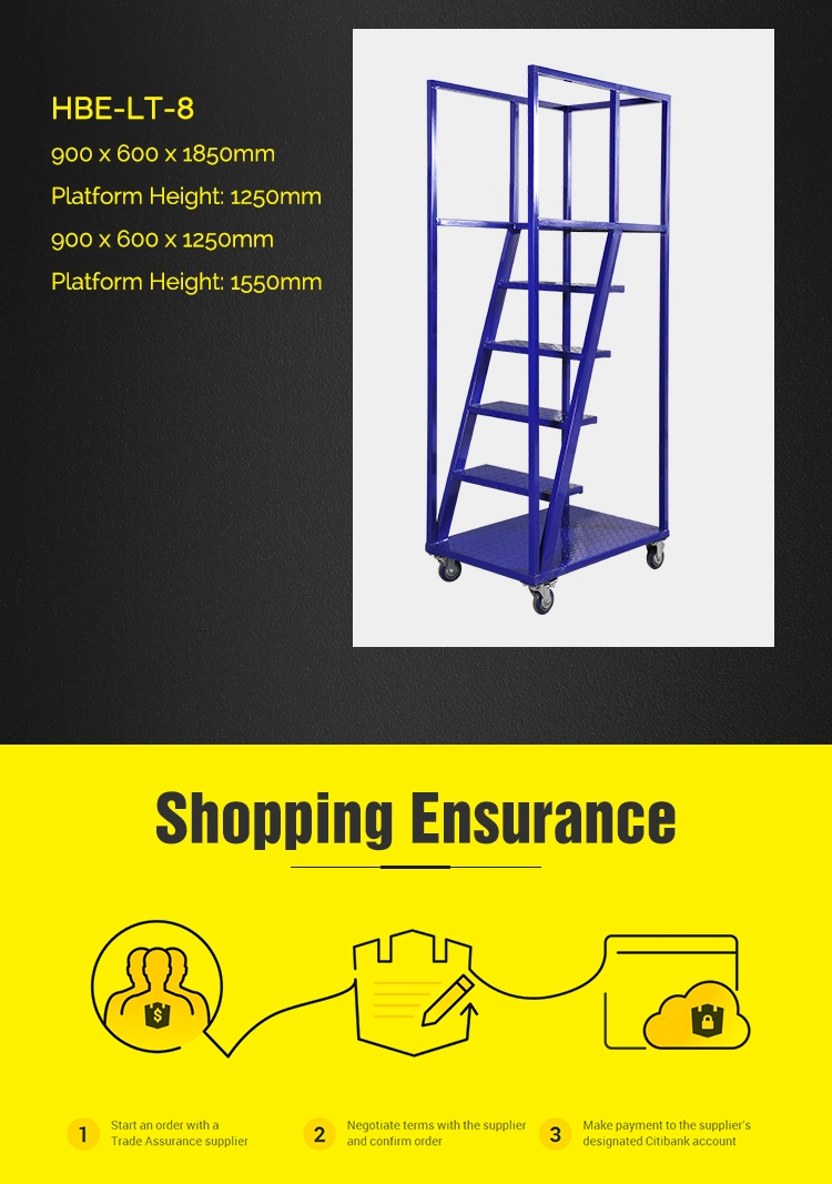 Supermarket Movable Steel Warehouse Step Ladder Cart