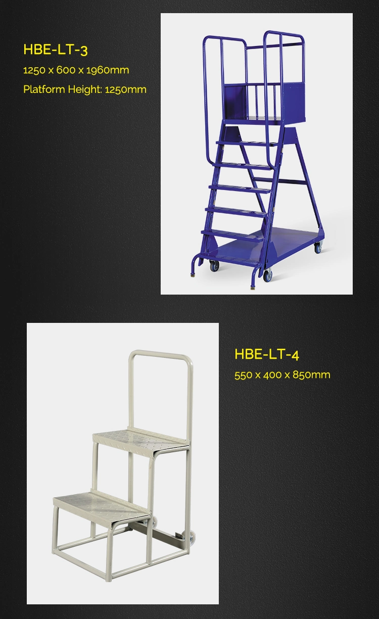 Supermarket Movable Steel Warehouse Step Ladder Cart