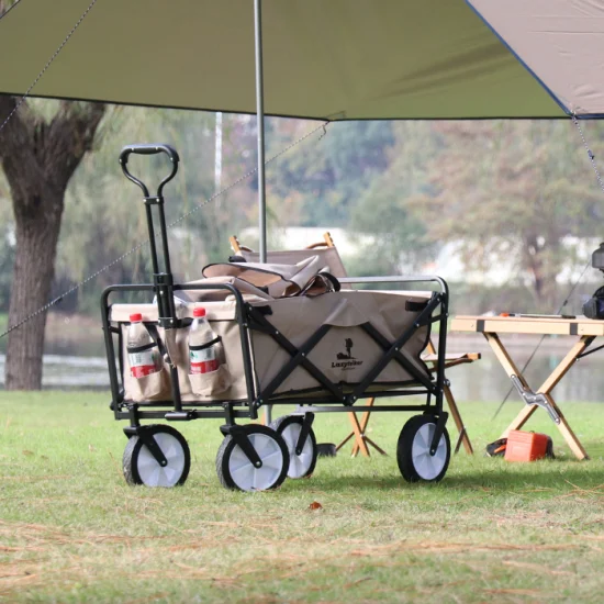 Wagon de camping pliant Chariot de jardin Shopping Loading Chariot de plage à cadre en acier robuste Wagon Diable pliable